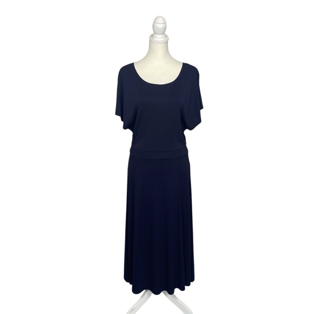 Ann Taylor Navy Blue Dress Fit & Flare Midi Work Office Classic Minimalist